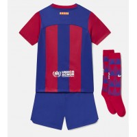 Camisa de Futebol Barcelona Equipamento Principal Infantil 2023-24 Manga Curta (+ Calças curtas)